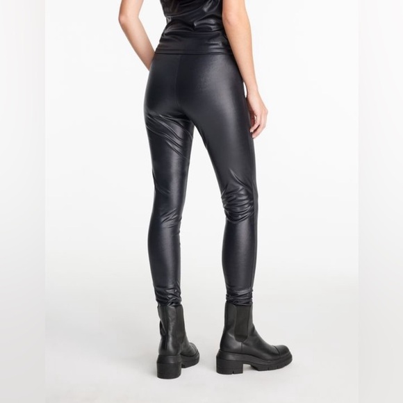 Sarah Pacini Black Leather Look Long Leggings - Picture 1 of 9